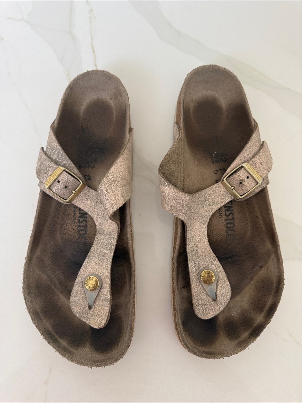 Birkenstock Metallic Rose Gold Thong Sandals suede Gizeh 11 42 R